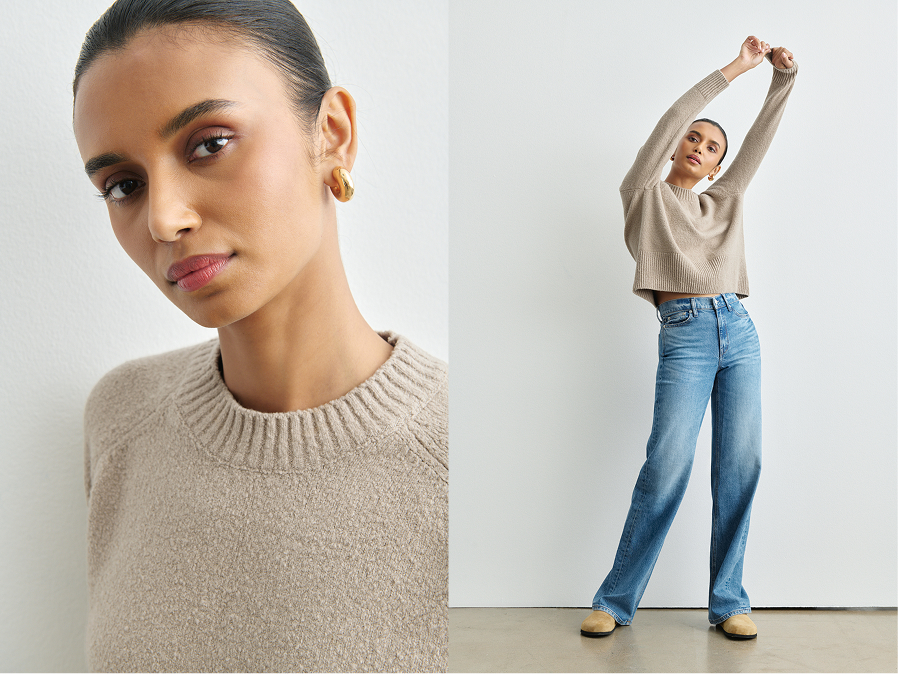 Shown in Sourdough. Made from a bouncy, lofty Italian cotton blend.