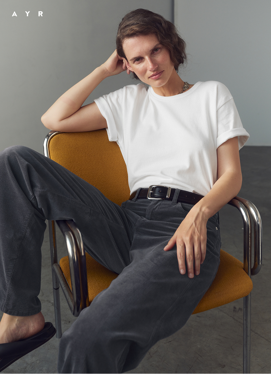 Introducing: The Big Salad. Soft, light, and stretchy cotton corduroy in deep charcoal gray. Shop now.