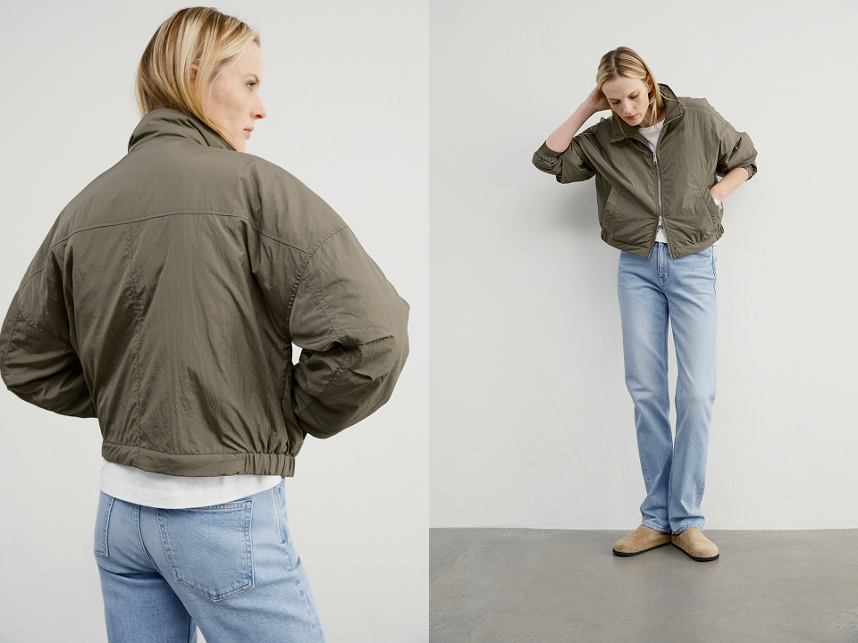 Shown in Hash. Cut from Japanese 100% recycled nylon. Soft, lightweight quilted lining.