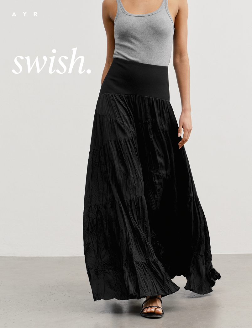 swish. the dramatics maxi skirt. shop now.