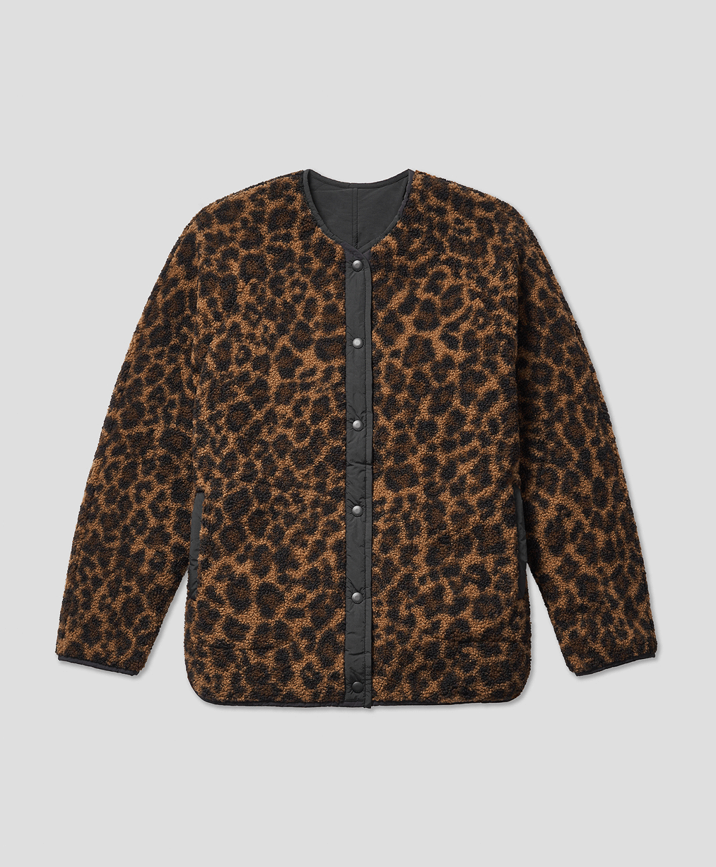 A reversible fleece car coat with a chic collarless neckline. 