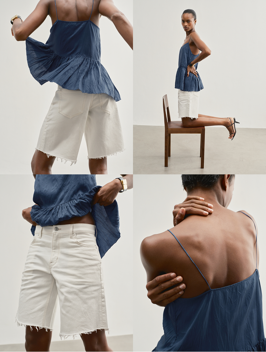 Super soft, drapey, luxury denim, in a perfect opaque white with a cool raw edge.
