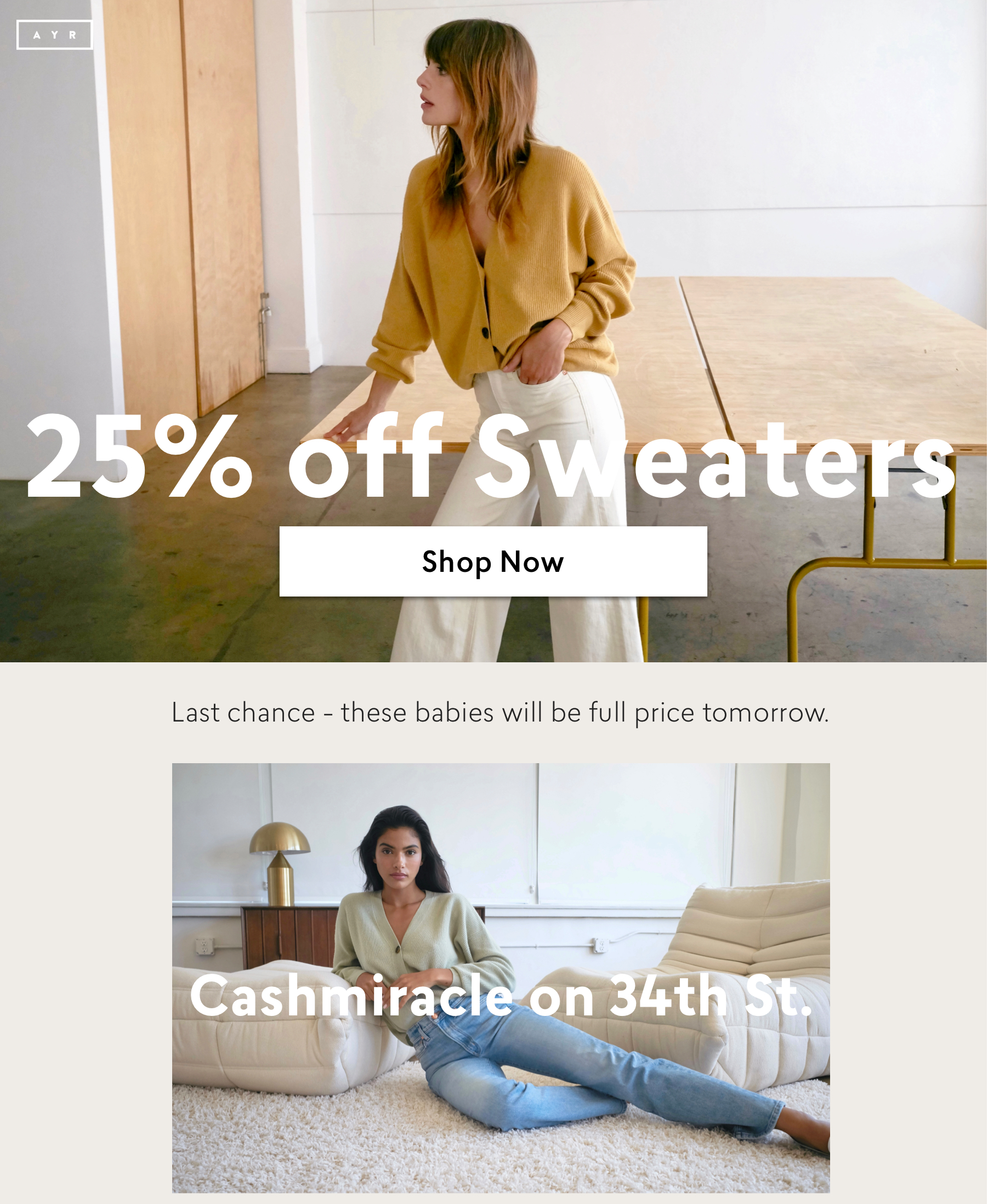 25% OFF SWEATERS | Ends Today