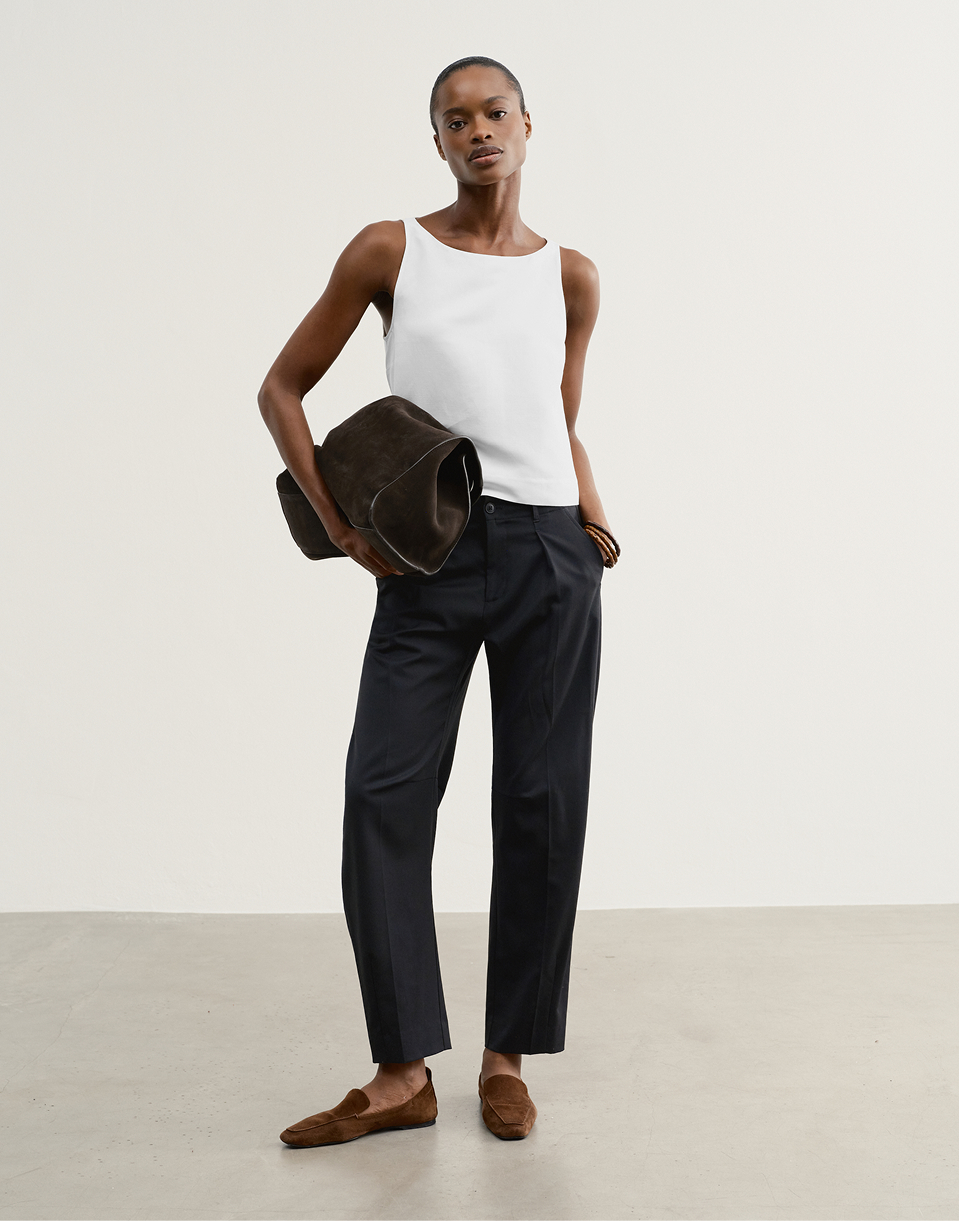 cut from a soft, sophisticated silk-linen with a slight texture and effortless rumpled effect. 