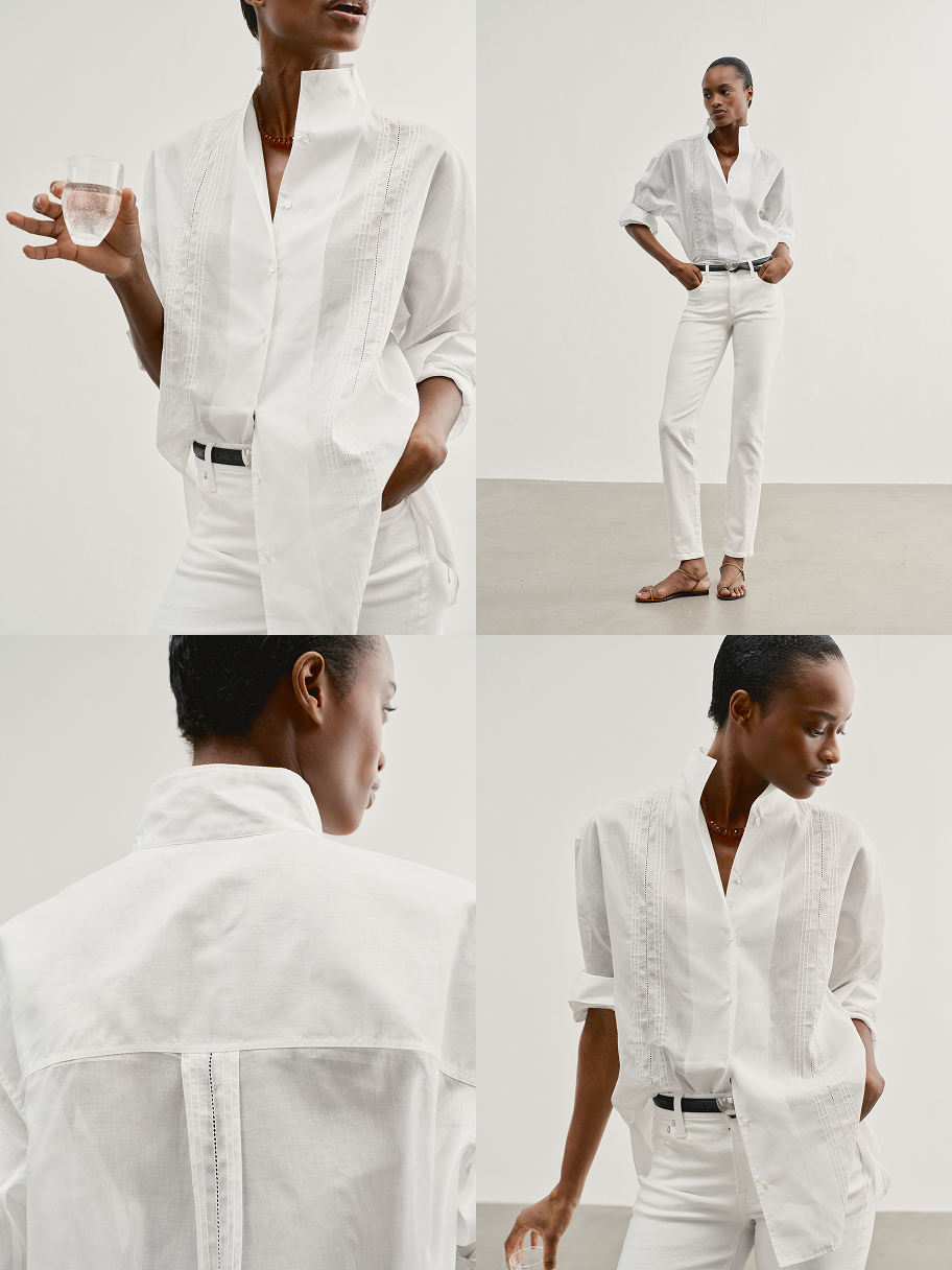 Shown in Coco. Pure sheer cotton organdy with masterful, 1930s-inspired embroidery.