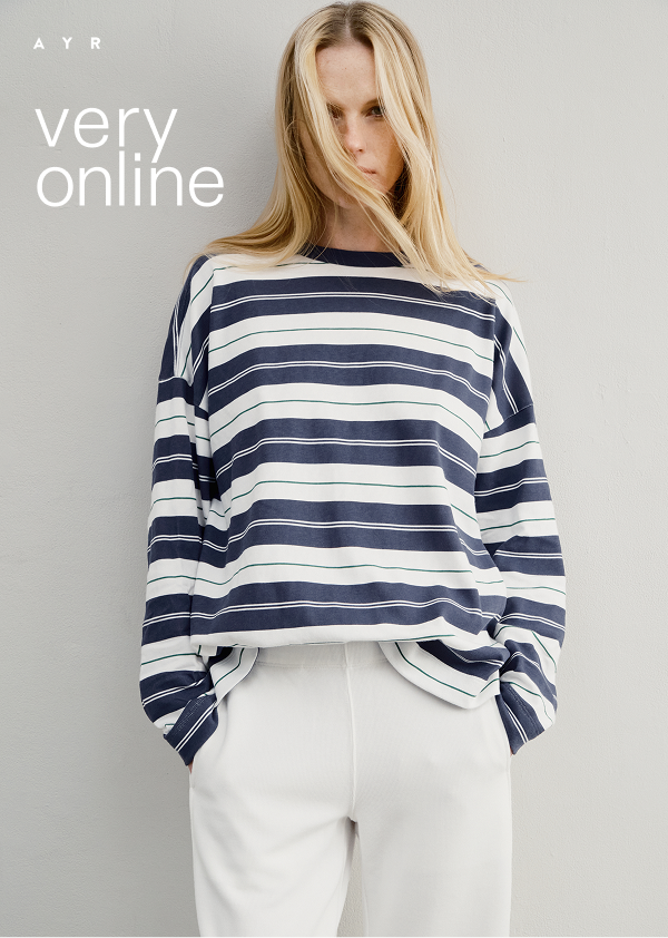 very online. introducing: the early mornings tee in tino. don't miss out.