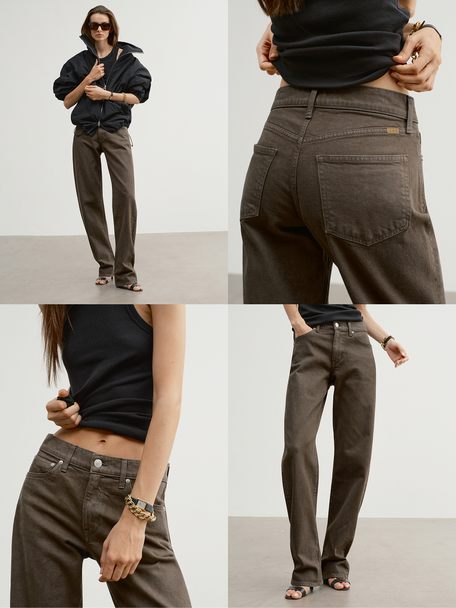 Shown in Cigar. Nipped-in waist, flattering bowed leg, slight break on the foot.