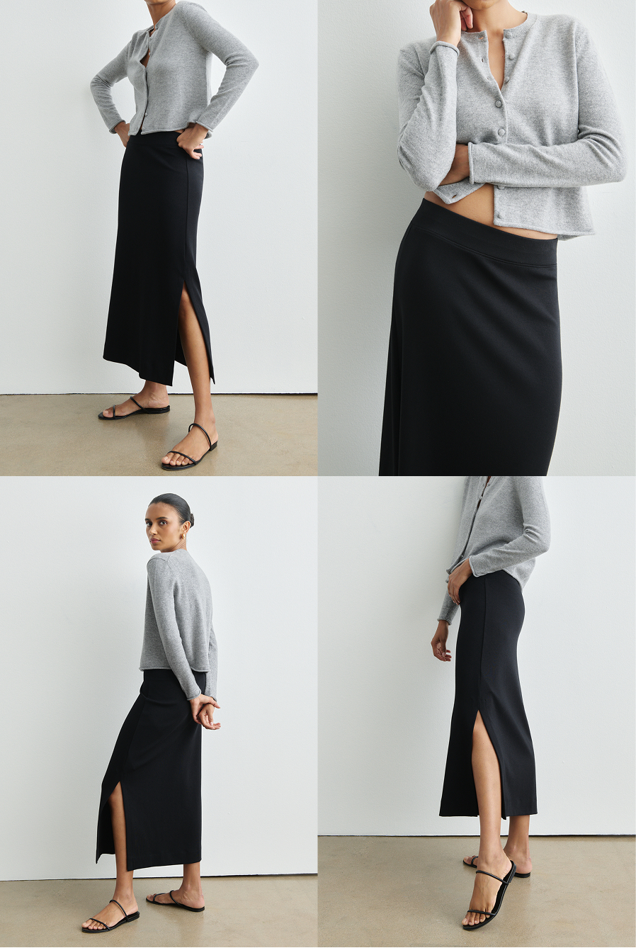 Shown in Black. Low-key luxurious– cut into a versatile, body-skimming column skirt