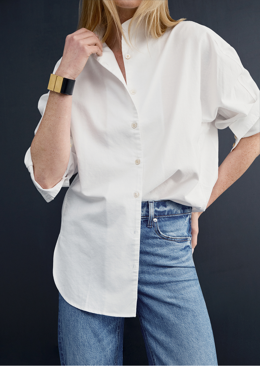 Restocked: The Tate Shirt in White Oxford. Don't miss out.