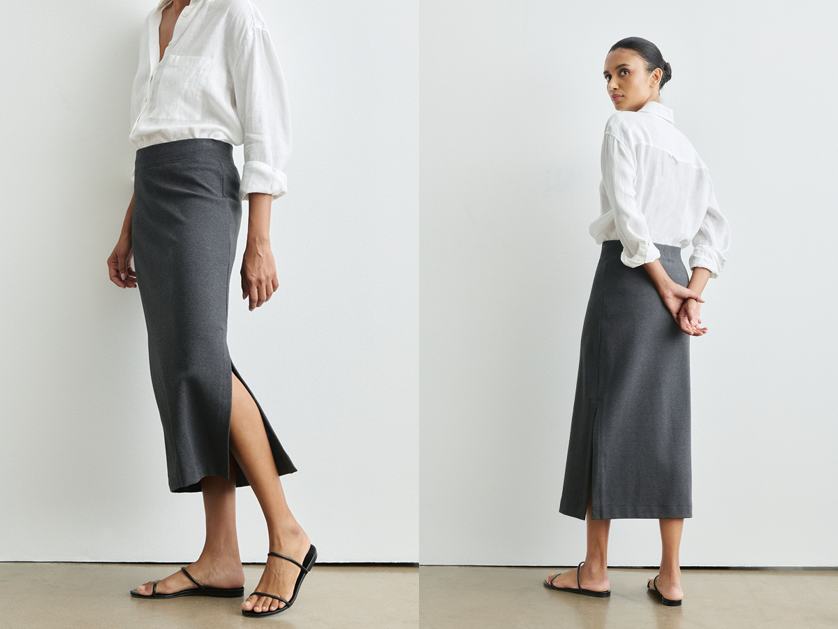 Peruvian Pima body-skimming column skirt.