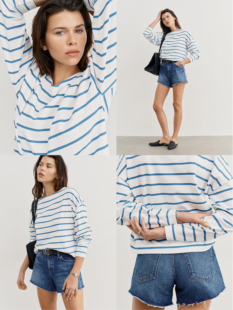 shown in cay. Heavier than a tee, lighter than a sweatshirt. 