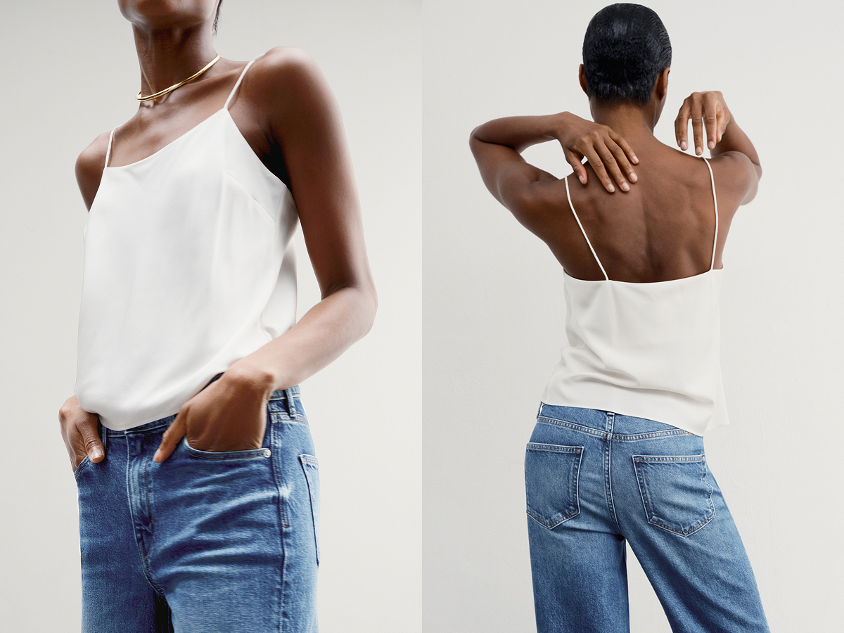 Shown in Soft White. Superior heavyweight silk.