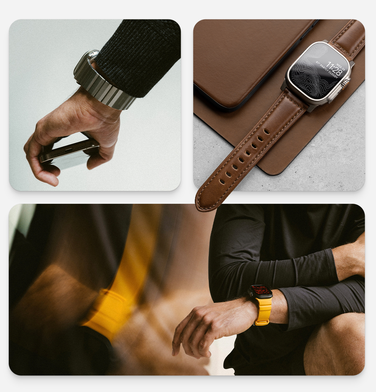Why Nomad Bands? We've spent over a decade perfecting Apple Watch bands, blending style and functionality in every design. Whether you need timeless leather for the office or a rugged option for backcountry adventures, you can count on Nomad for a band that looks great and lasts for years. Shop Now.