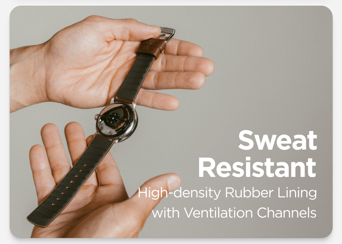 Sweat Resistant. High density rubber lining with ventilation channels.