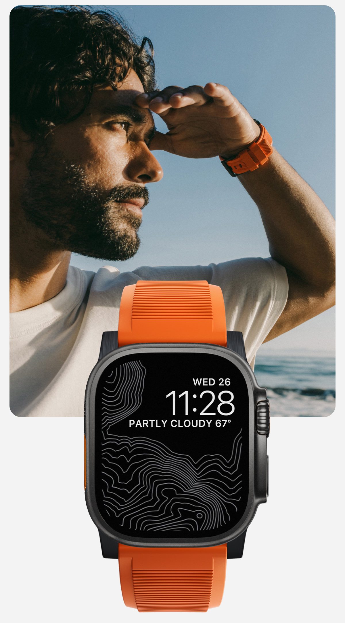 Designed to Keep Up. Ultra Orange Rugged Band. From its tough yet comfortable FKM to its breathable ribbed design, Rugged Band has everything you need to power through your workout. And in Ultra Orange, it gives your Apple Watch a bold, stand-out look. Shop Now.