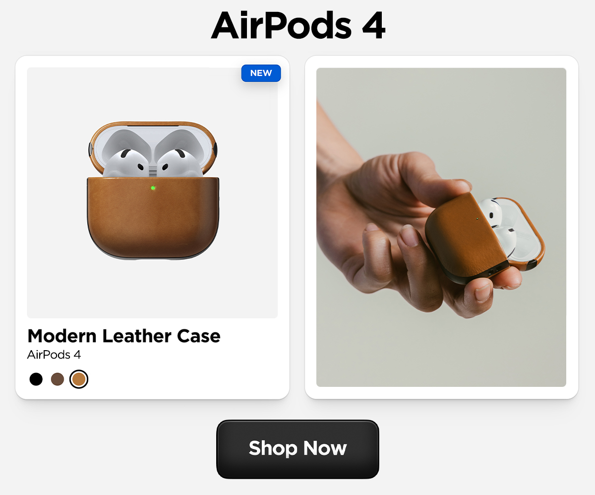 Modern Leather Case for AirPods 4 in English Tan.