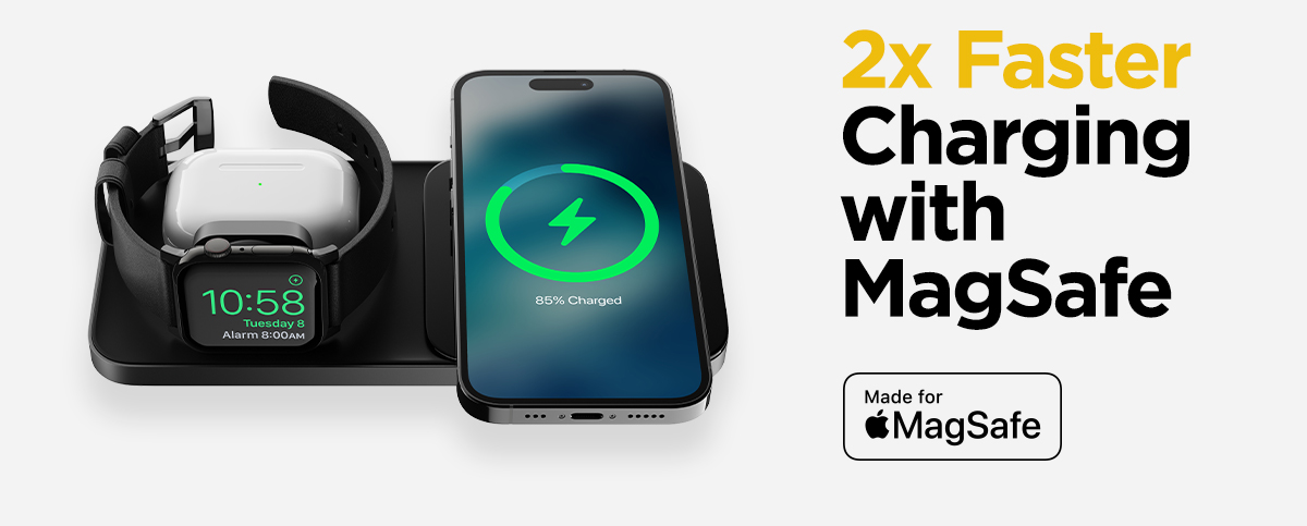 The Base One Max offers 2x faster charging for iPhone, AirPods, and Apple Watch with MagSafe technology. Designed specifically for MagSafe, it ensures a seamless and efficient charging experience.