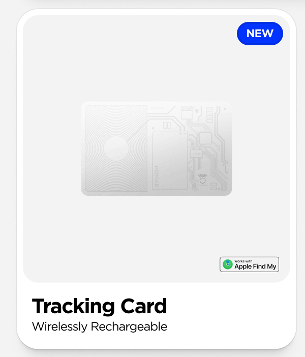 Tracking Card in White. Wirelessly Rechargeable.