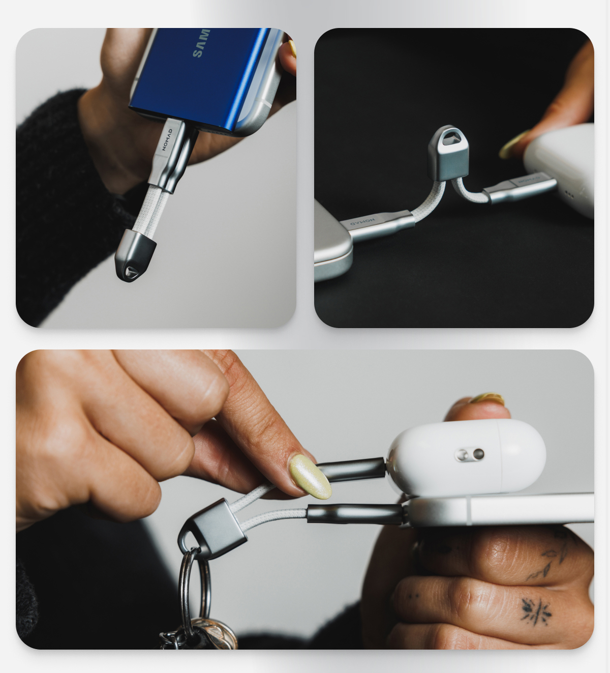 "There are moments I'm concerned my phone is dying, only to realize that I already have a cable with me. It's so integrated into your everyday carry getup that it's easy to forget your have it on you." -Noah Dentzel, Nomad Co-founder.