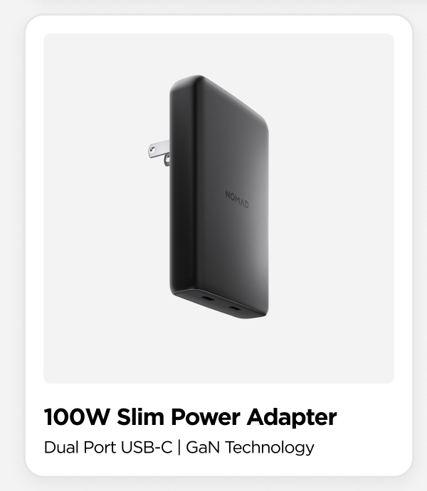 100W Slim Power Adapter in Carbide. Dual Port USB-C | GaN Technology
