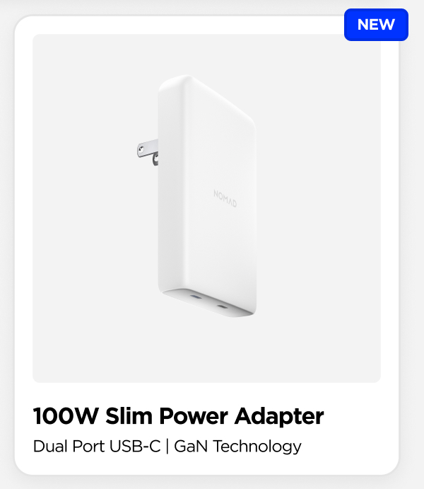 100W Slim Power Adapter in White. Dual Port USB-C | GaN Technology