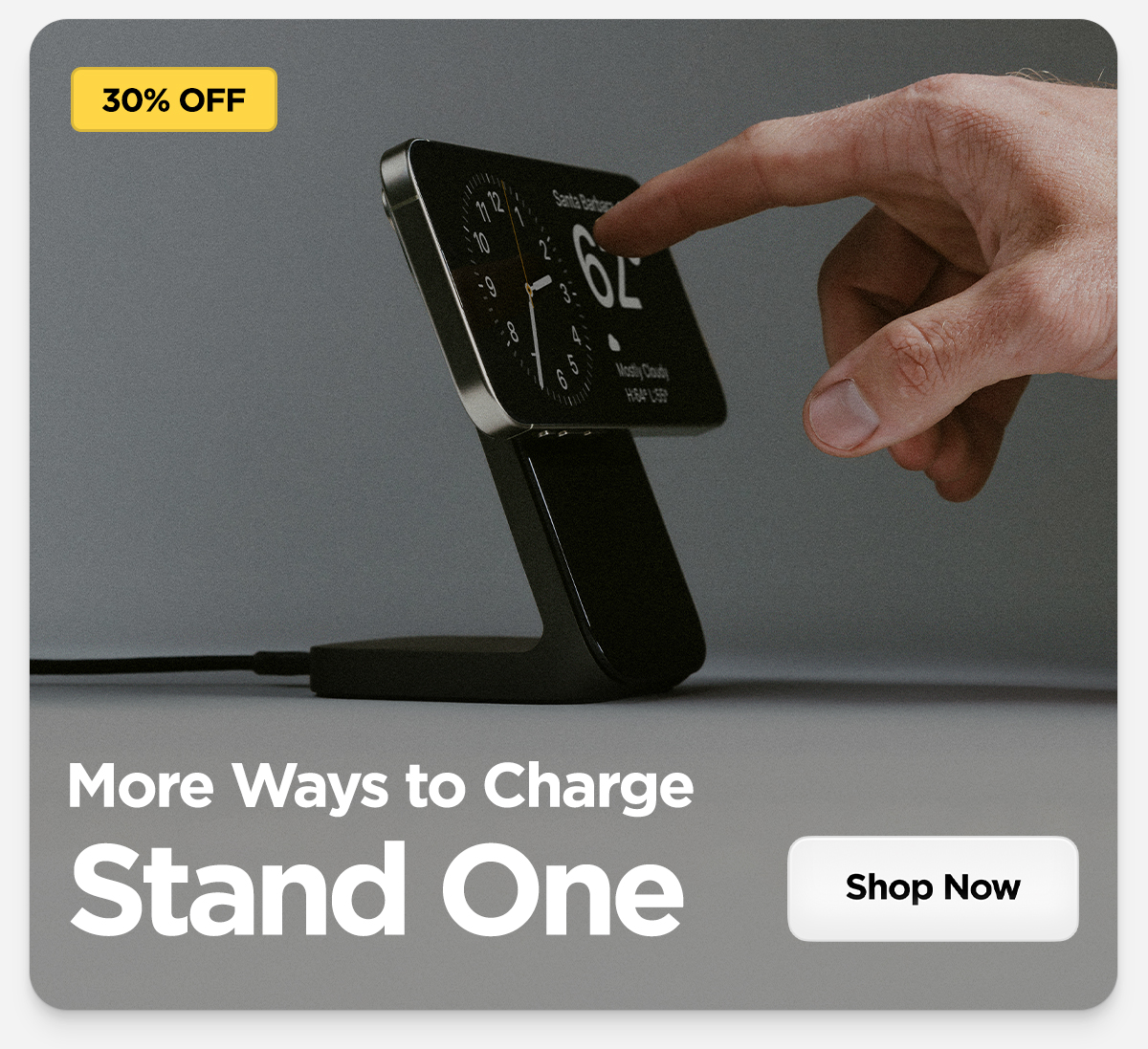30% off Stand One wireless charger features StandBy mode for iPhone, offering more ways to power up. Discover Stand One—shop now!