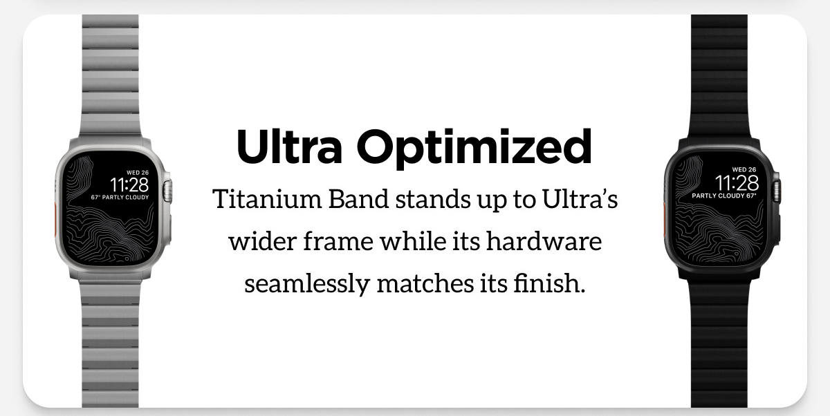 Ultra Optimized. Titanium Band stands up to Ultra's wider frame while its hardware seamlessly matches its finish. Shop Now.