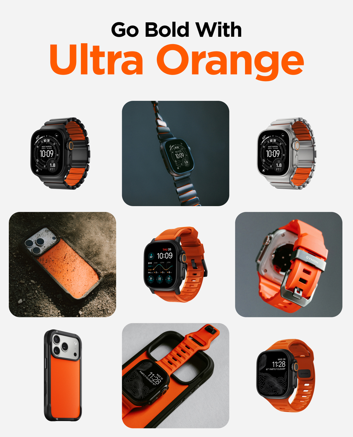 Ultra Orange is one of our favorite colorways. We released our first Ultra Orange band shortly after the Apple Watch Ultra launched, and it quickly became a fan favorite. Since that first release, we've expanded the colorway across our lineup, bringing it to multiple bands and cases. Explore the Ultra Orange Collection below.