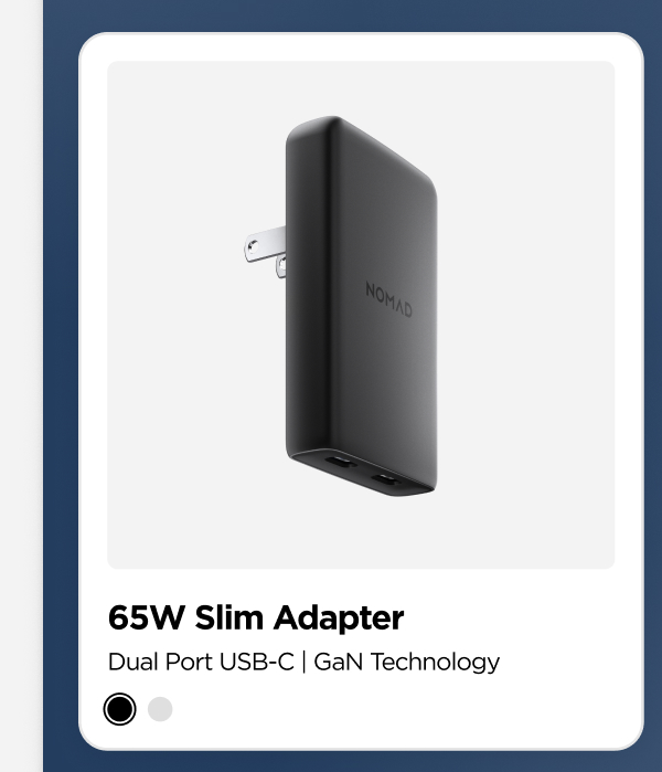 65W Slim Adapter. Dual Port USB-C | GaN Technology.