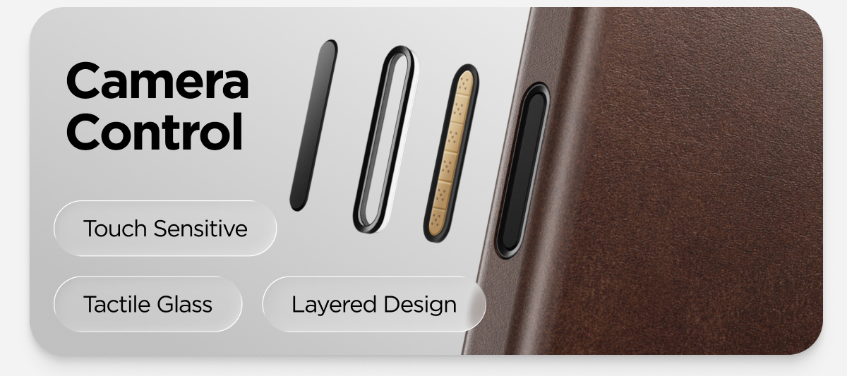 Camera Control. Touch Sensitive. Tactile Glass. Lanyard Design.