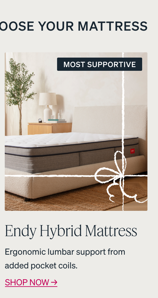 MOST SUPPORTIVE Endy Hybrid Mattress Ergonomic lumbar support from added pocket coils. Shop now