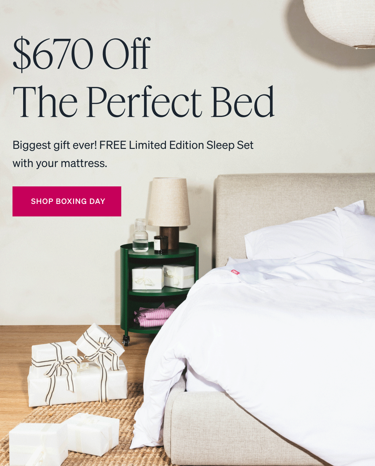 $670 Off The Perfect Bed Biggest gift ever! FREE Limited Edition Sleep Set with your mattress.