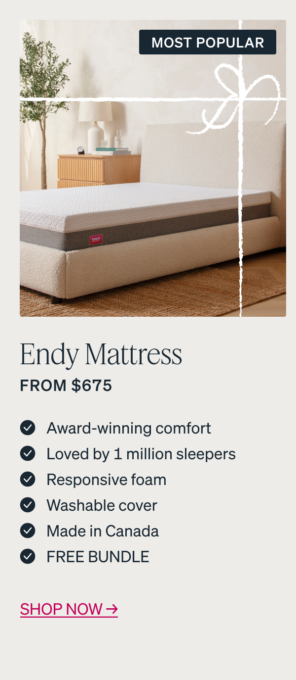 MOST POPULAR The Endy Mattress from $675 Shop & get a gift →