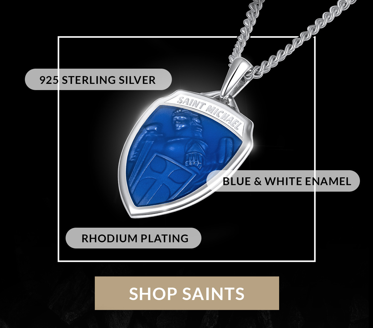 925 STERLING SILVER BLUE & WHITE ENAMEL RHODIUM PLATING