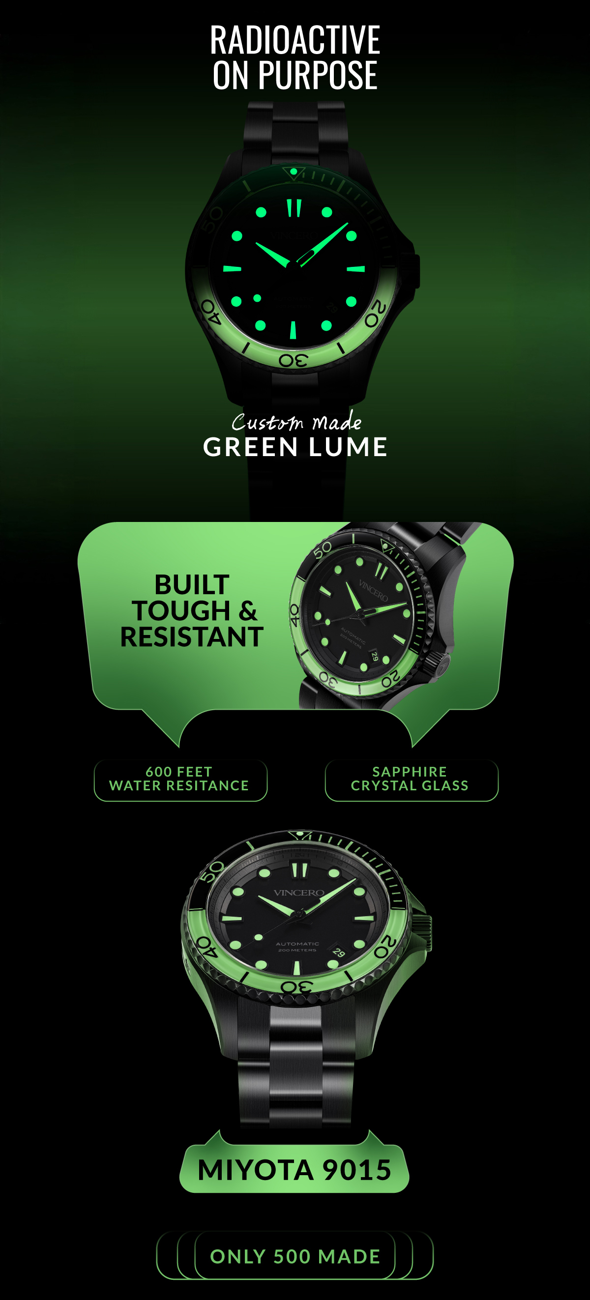 Radioactive on purpose Custom Made Green Lume Built Tough & Resistant 