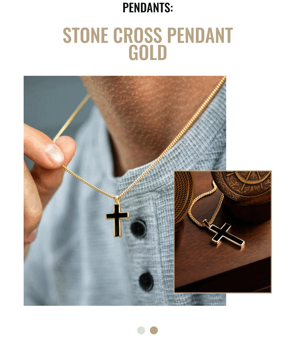 STONE CROSS PENDANT Black Onyx | STONE CROSS PENDANT Gold