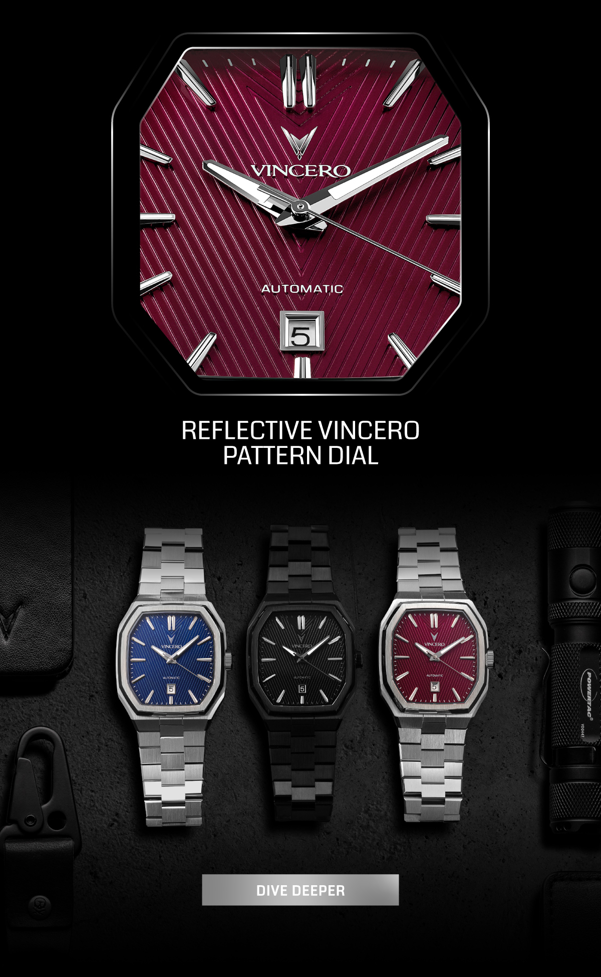Reflective Vincero Pattern Dial Dive Deeper