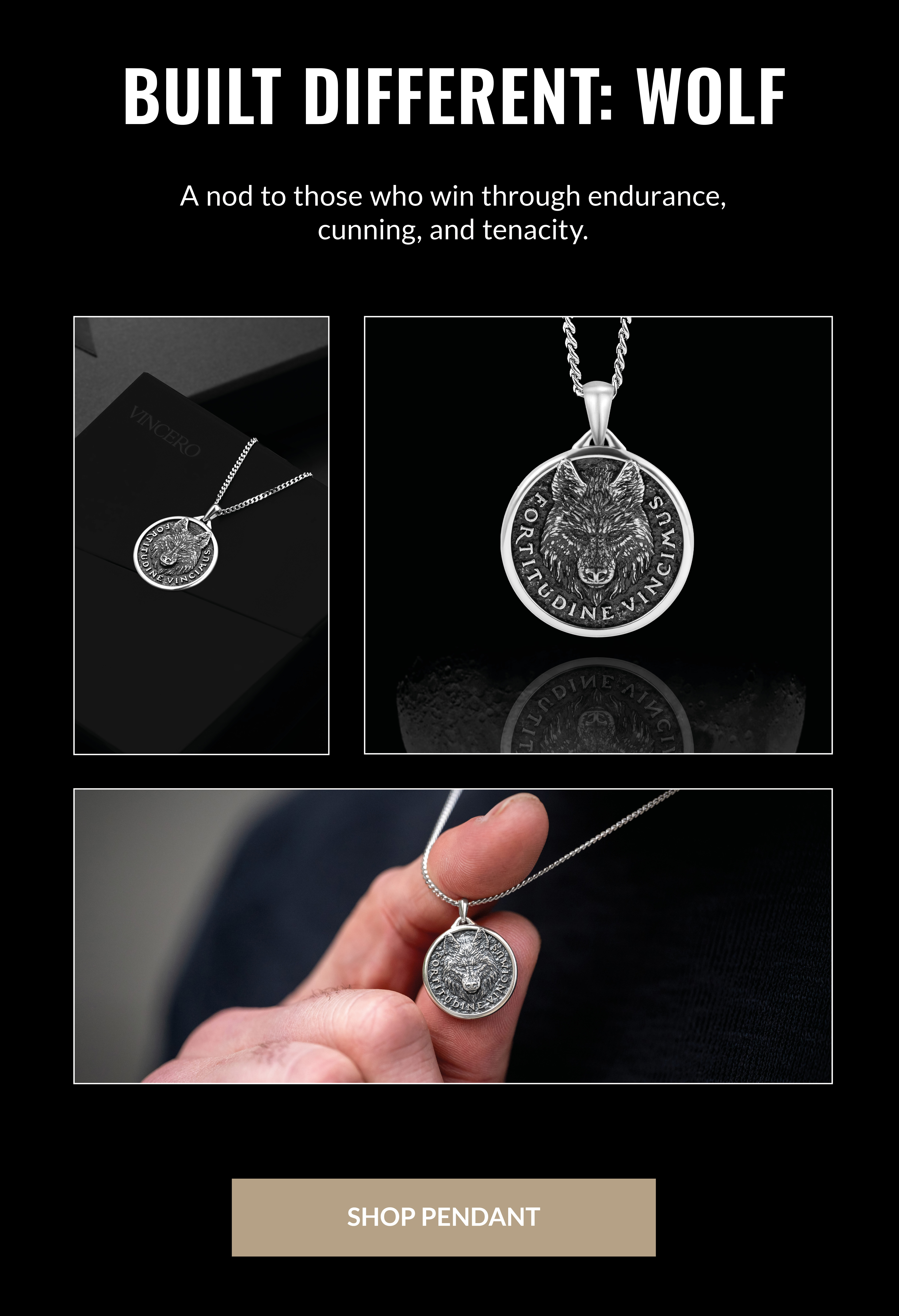Build Different: Wolf A noce to those who in through endurance, cunning, and tenacity. Shop Pendant