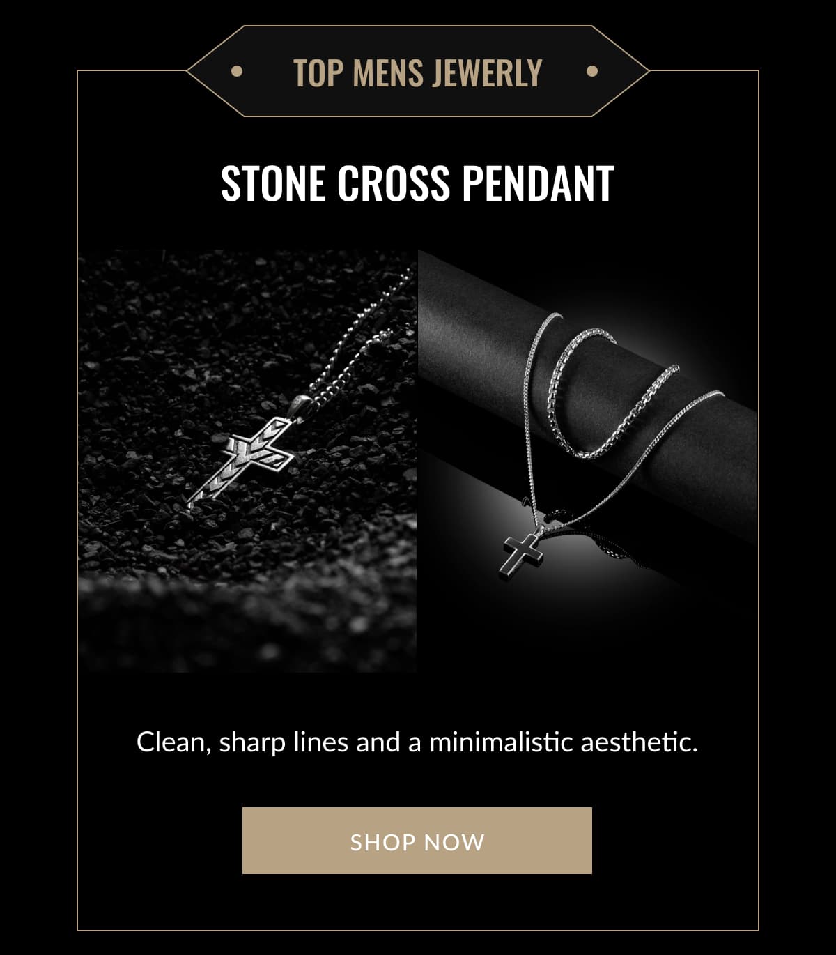 Top Mens Jewerly - STONE CROSS PENDANT   Clean, sharp lines and a minimalistic aesthetic.