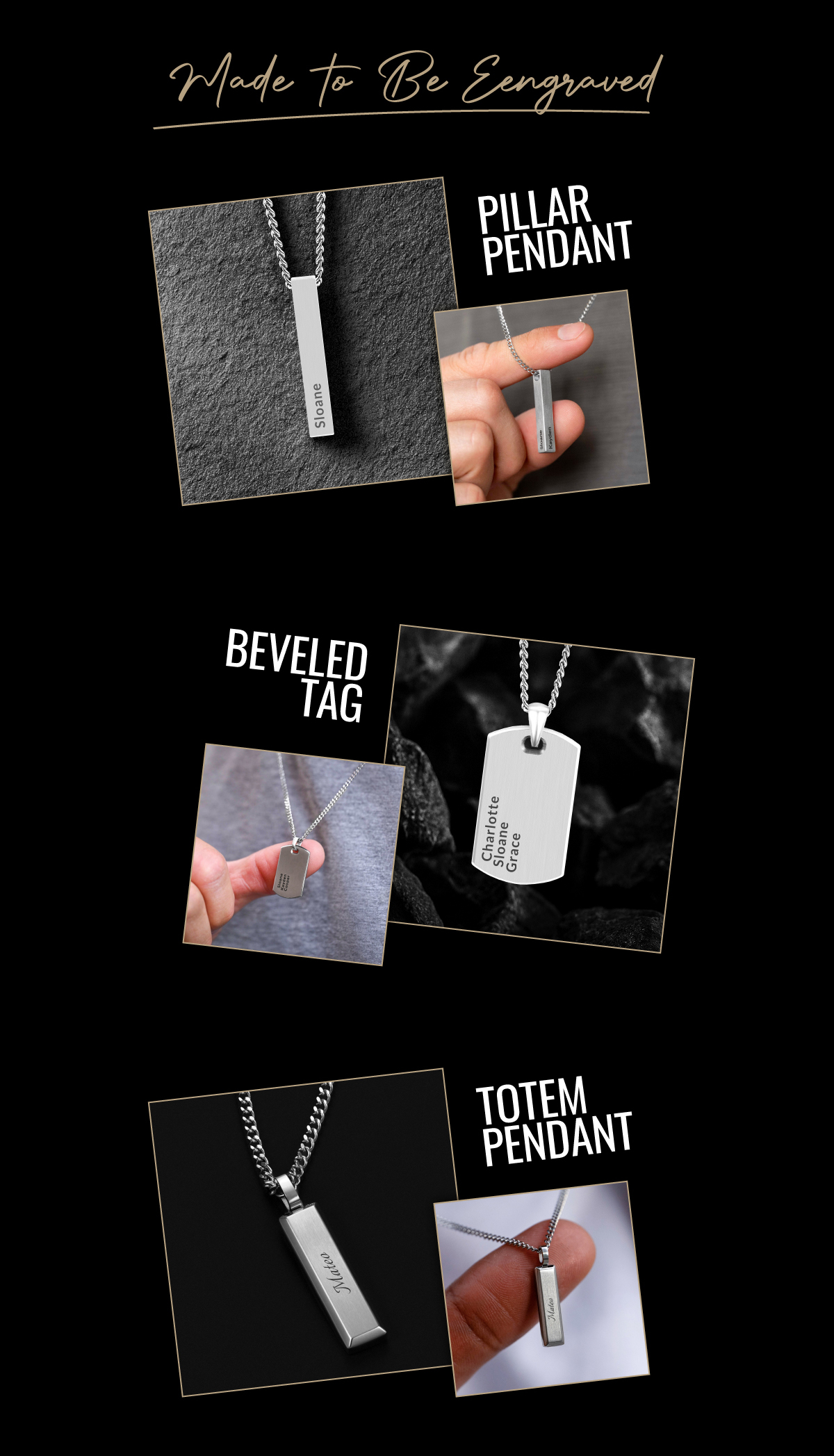 Made to Be Engraved Pillar Pendant Beveled Tag Totem Pendant