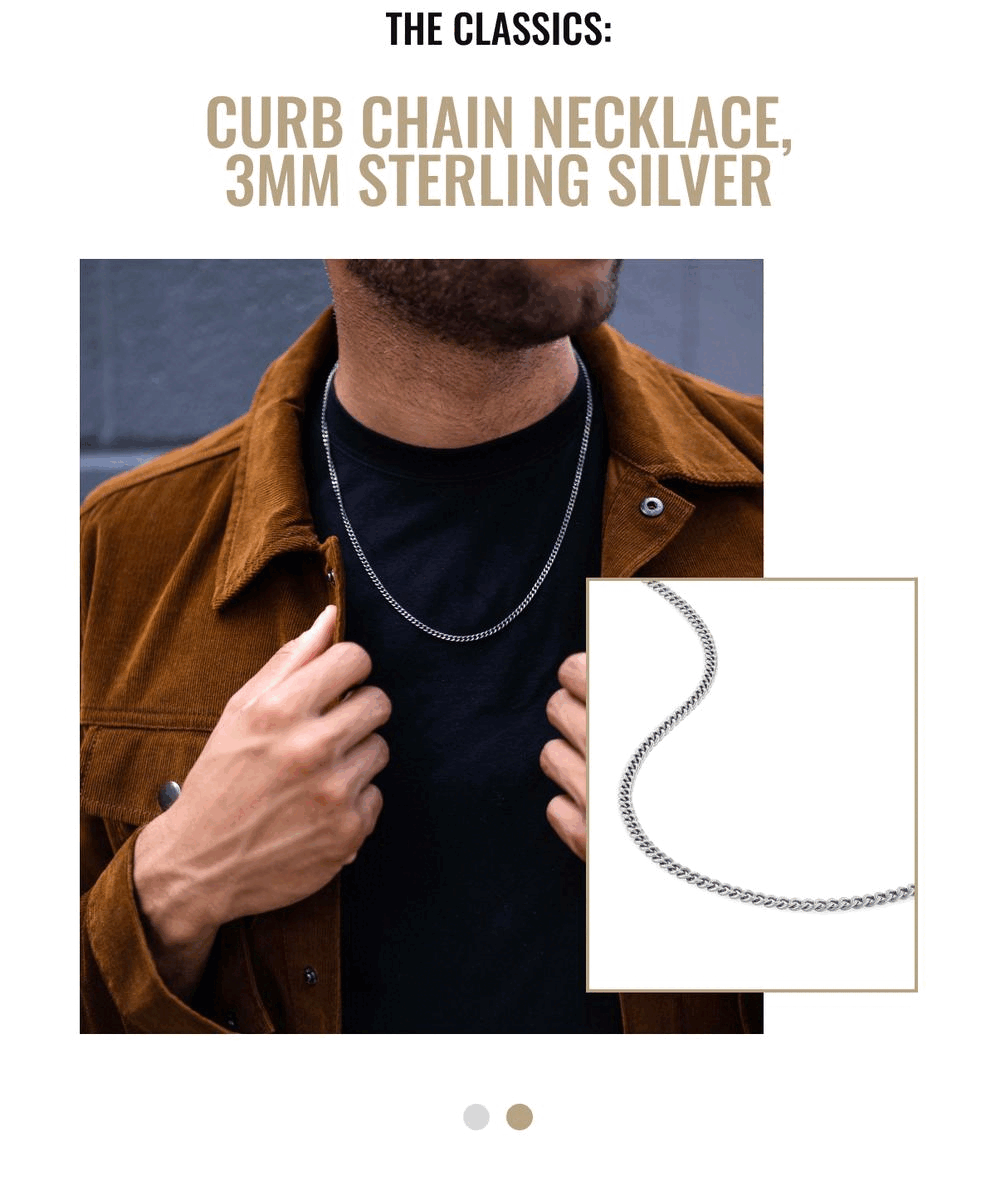 CURB CHAIN NECKLACE, 3MM Gold | CURB CHAIN NECKLACE, 3MM Sterling Silver