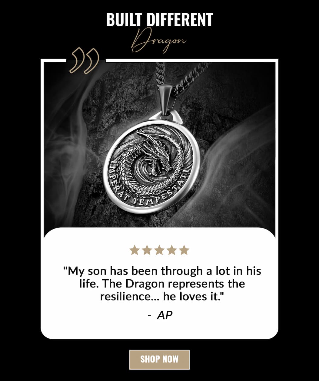 BUILT DIFFERENT Dragon "My son has been through a lot in his life. The Dragon represents the resilience... he loves. it." - AP SHOP NOW