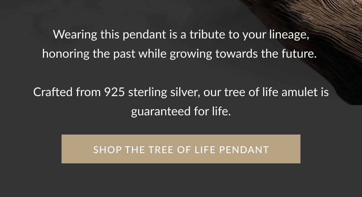 Wearing this pendant is a tribute to your lineage, honoring the past while growing towards the future.   Crafted from 925 sterling silver, our tree of life amulet is guaranteed for life. | SHOP THE TREE OF LIFE PENDANT