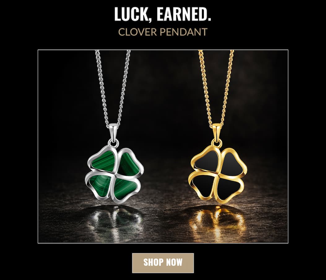 LUCK, EARNED. CLOVER PENDANT SHOP NOW