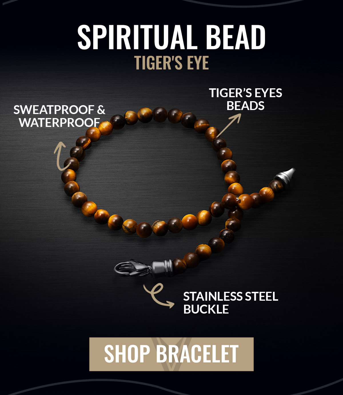 SPIRITUAL BEAD TIGER'S EYE SWEATPROOF & WATERPROOF TIGER'S EYE BEADS STAINLESS STEEL BUCKLE SHOP BRACELET