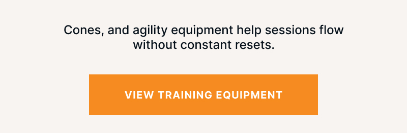 Cones, and agility equipment help sessions flow without constant resets.