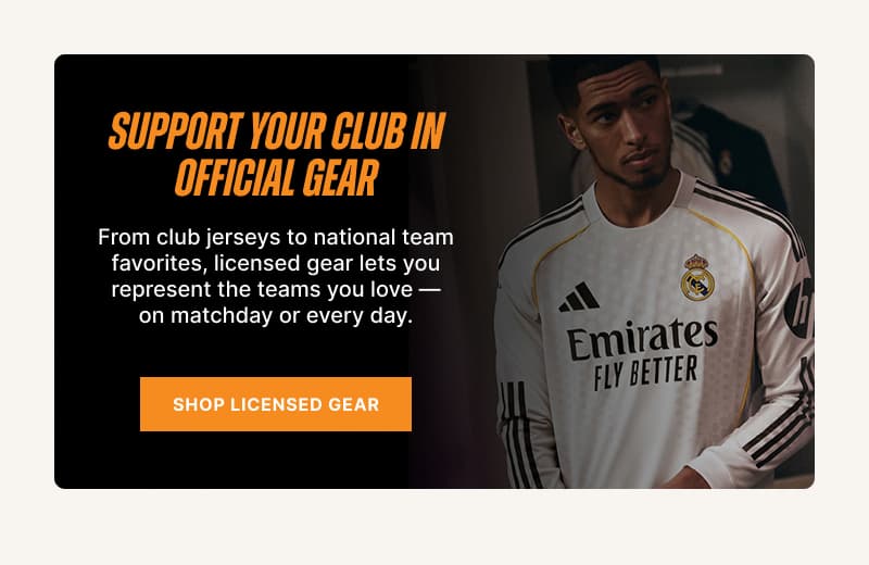 Support your club in official gear. From club jerseys to national team favorites, licensed gear lets you represent the teams you love — on matchday or every day.