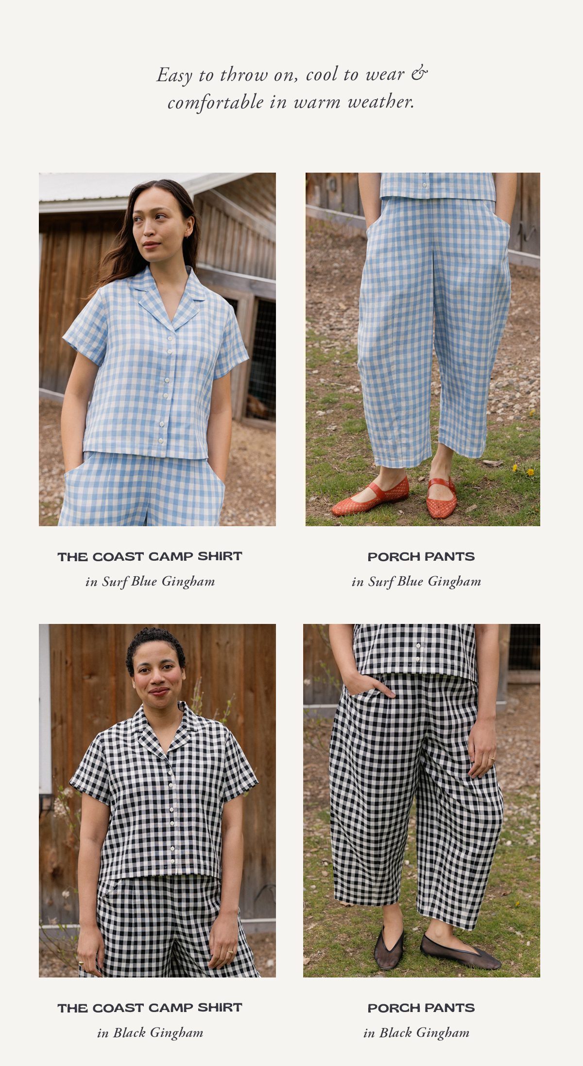 The Coast Camp Shirt + Porch Pants Surf Blue Gingham | The Coast Camp Shirt + Porch Pants Black Gingham