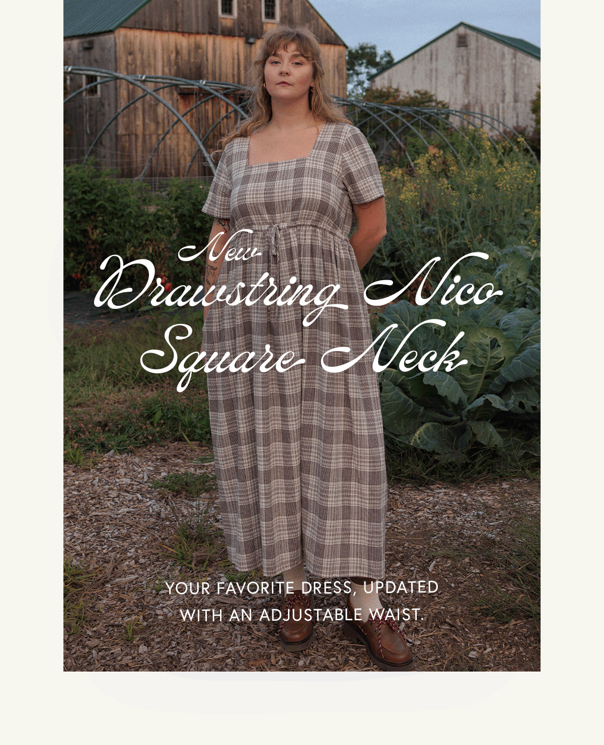 New Drawstring Nico Square Neck Your favorite dress, updated with an adjustable waist. 