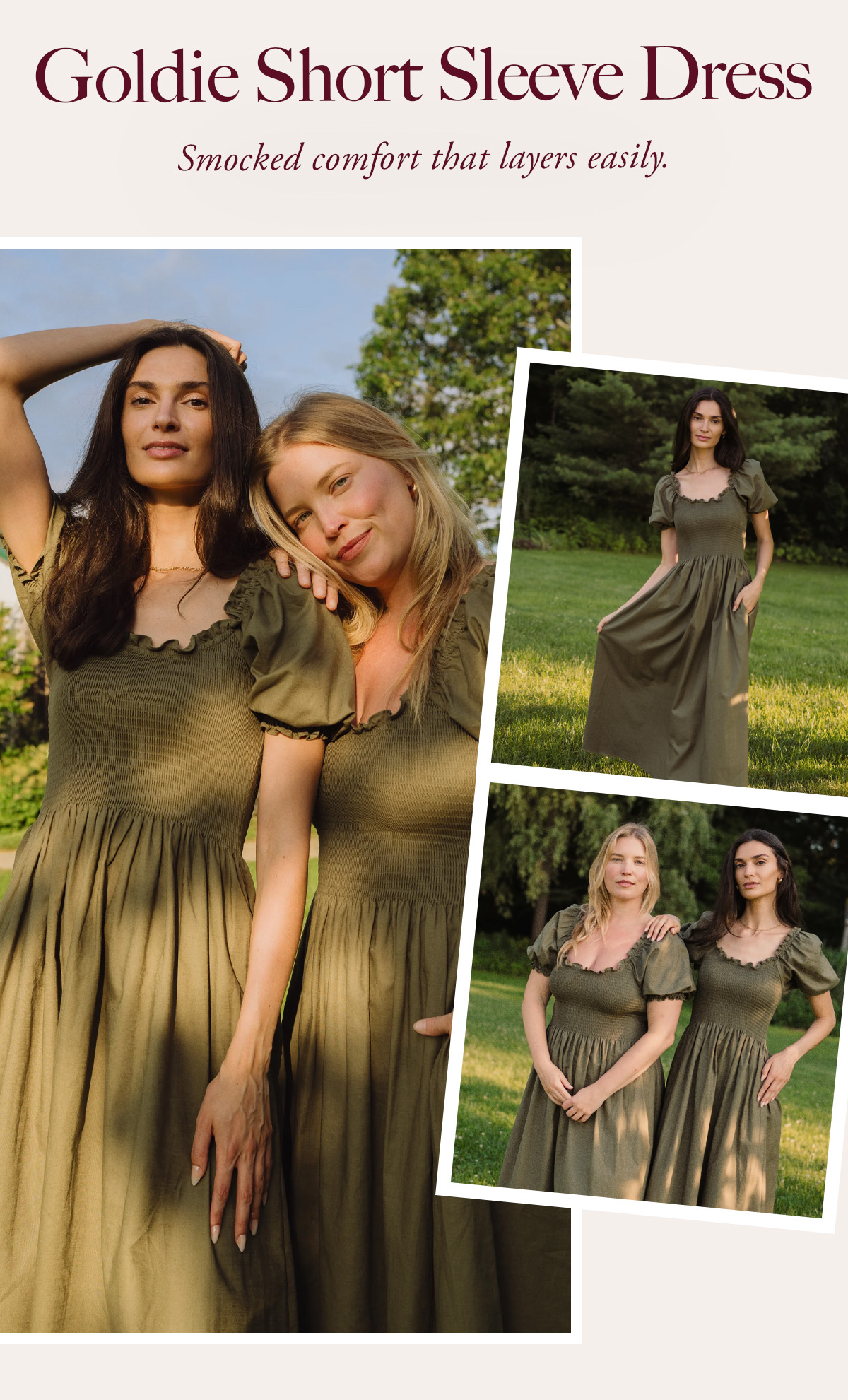 Goldie Short Sleeve Dress Smocked comfort that layers easily.